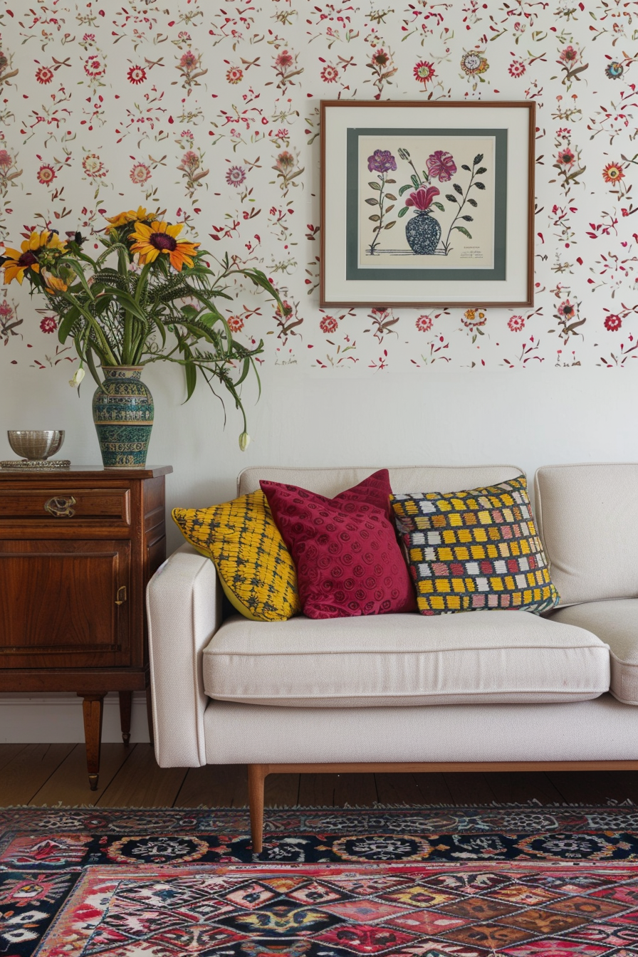 Living room with mixed modern and traditional patterns