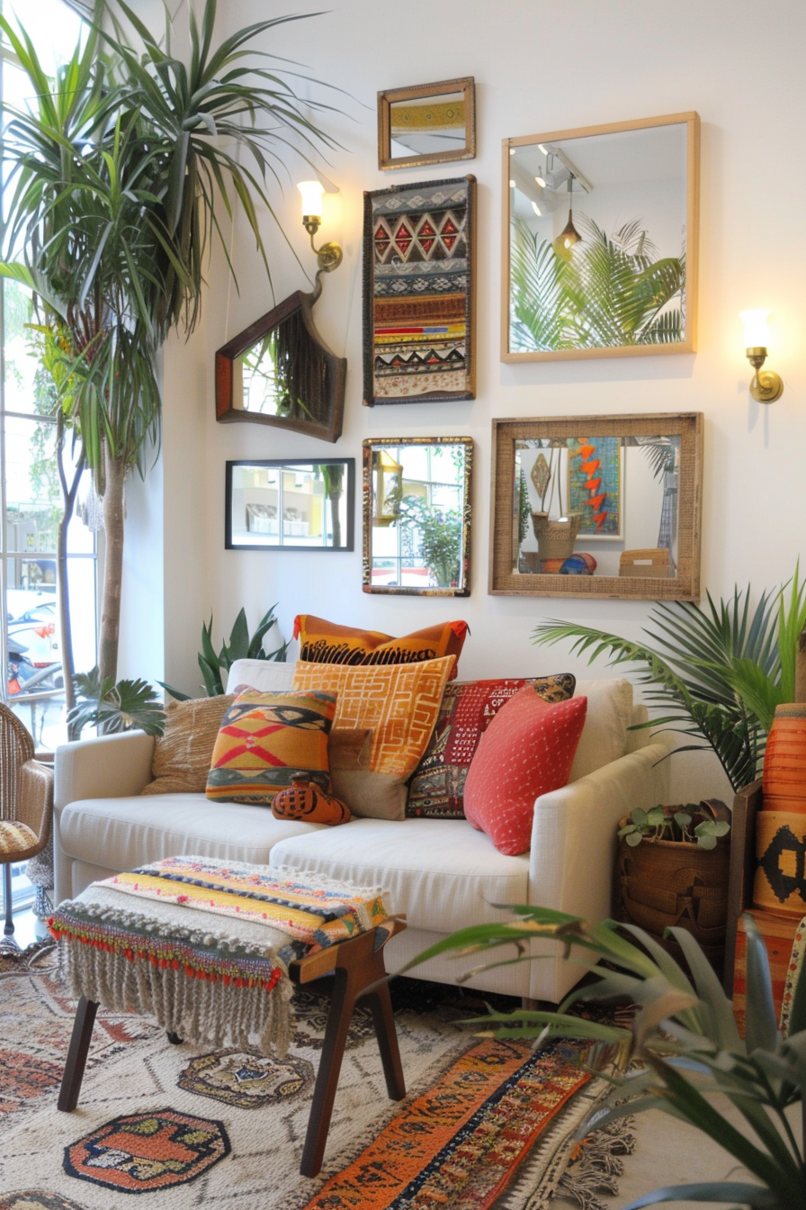 Living room with mirrors to enhance space and light