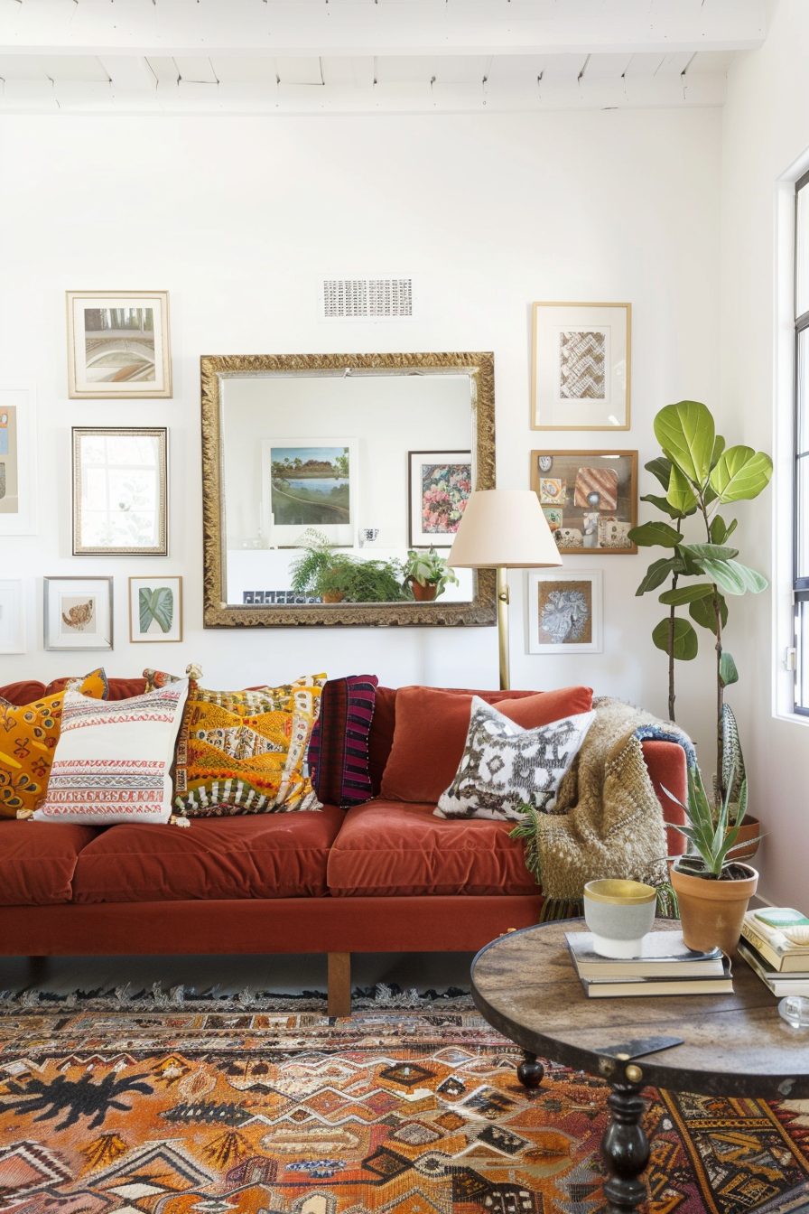 Living room with mirrors to enhance space and light
