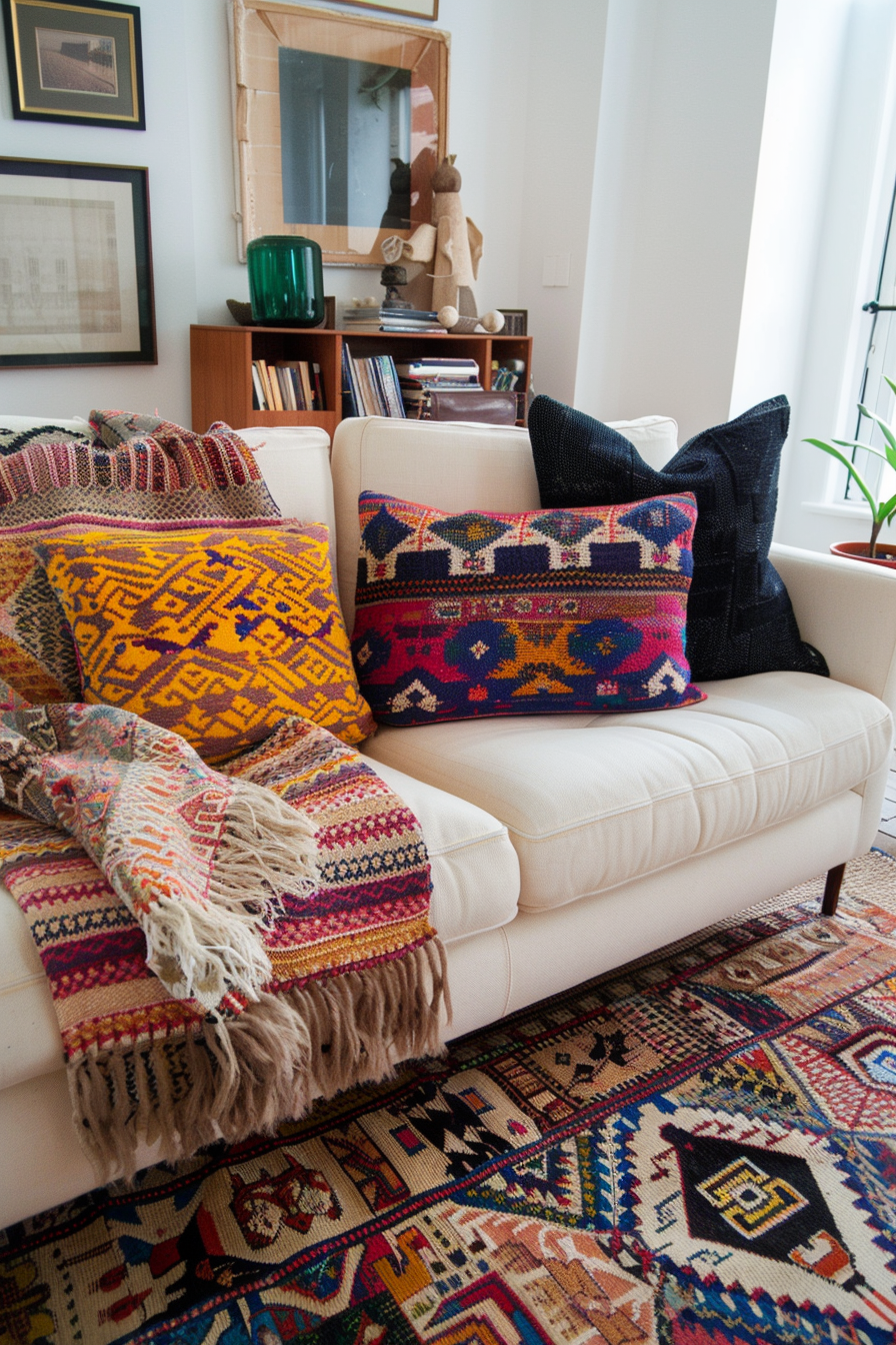 Living room with bohemian textiles