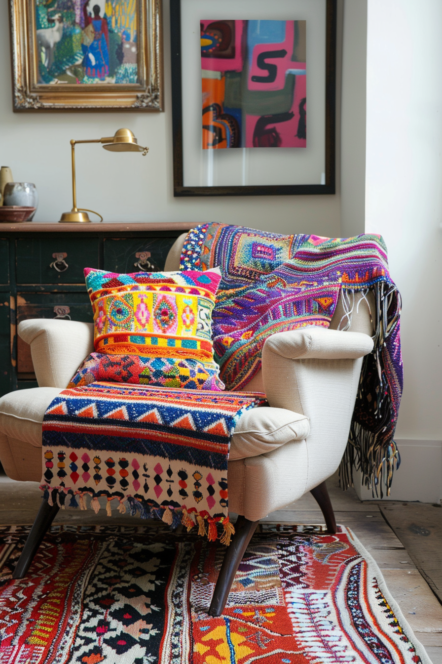 Living room with bohemian textiles