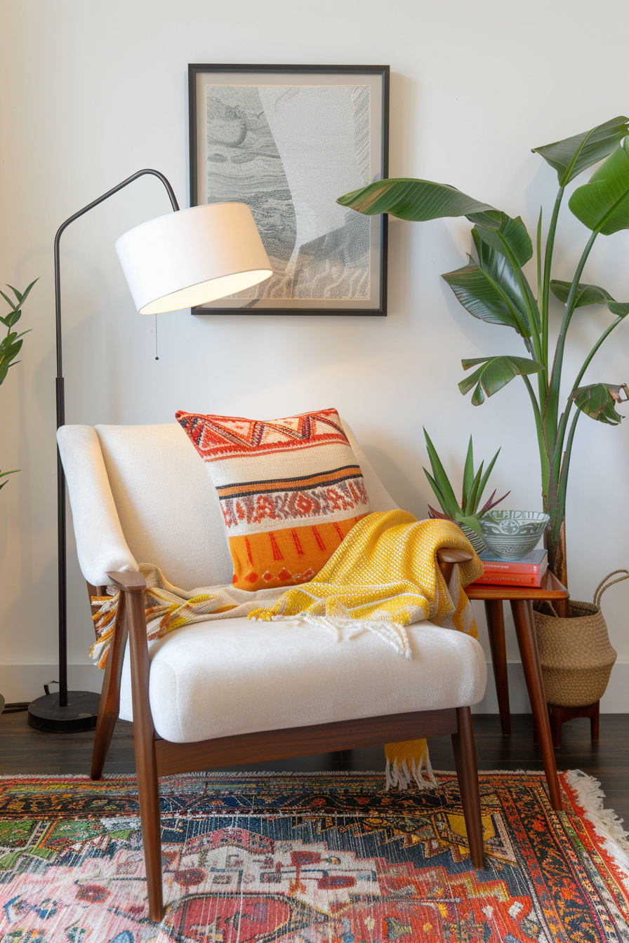 Relaxing reading nook in a vibrant living room