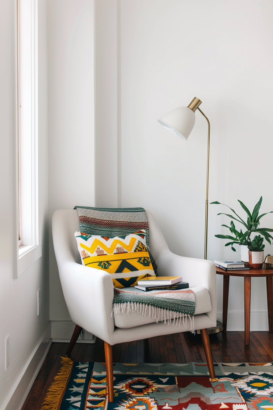 Relaxing reading nook in a vibrant living room
