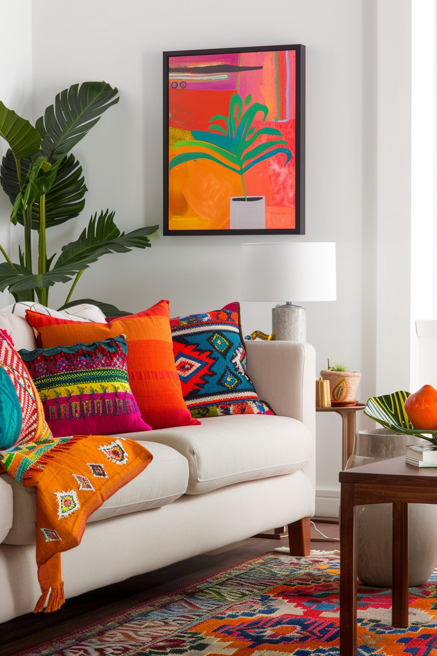 Living room with multi-colored accents