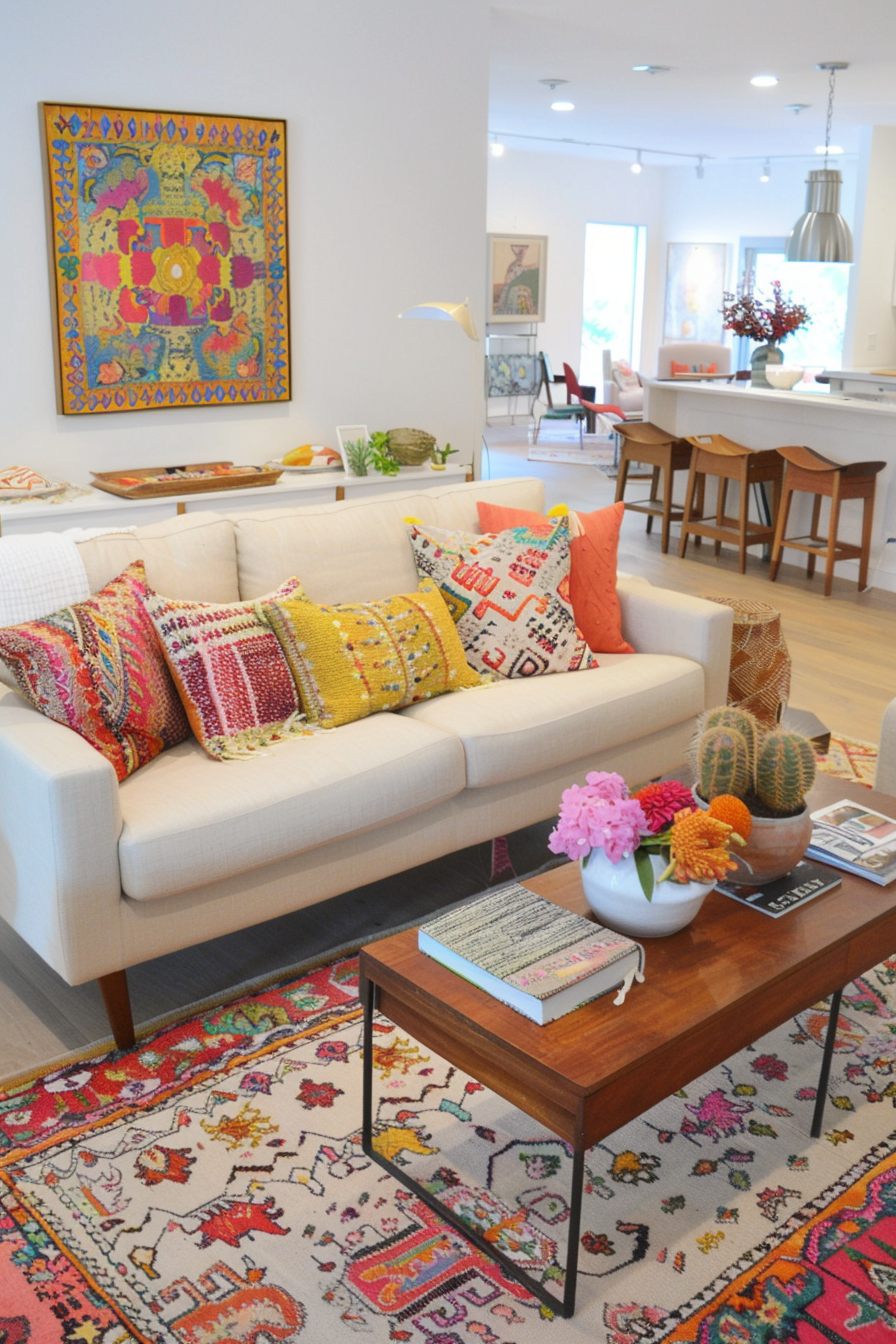 Living room with multi-colored accents