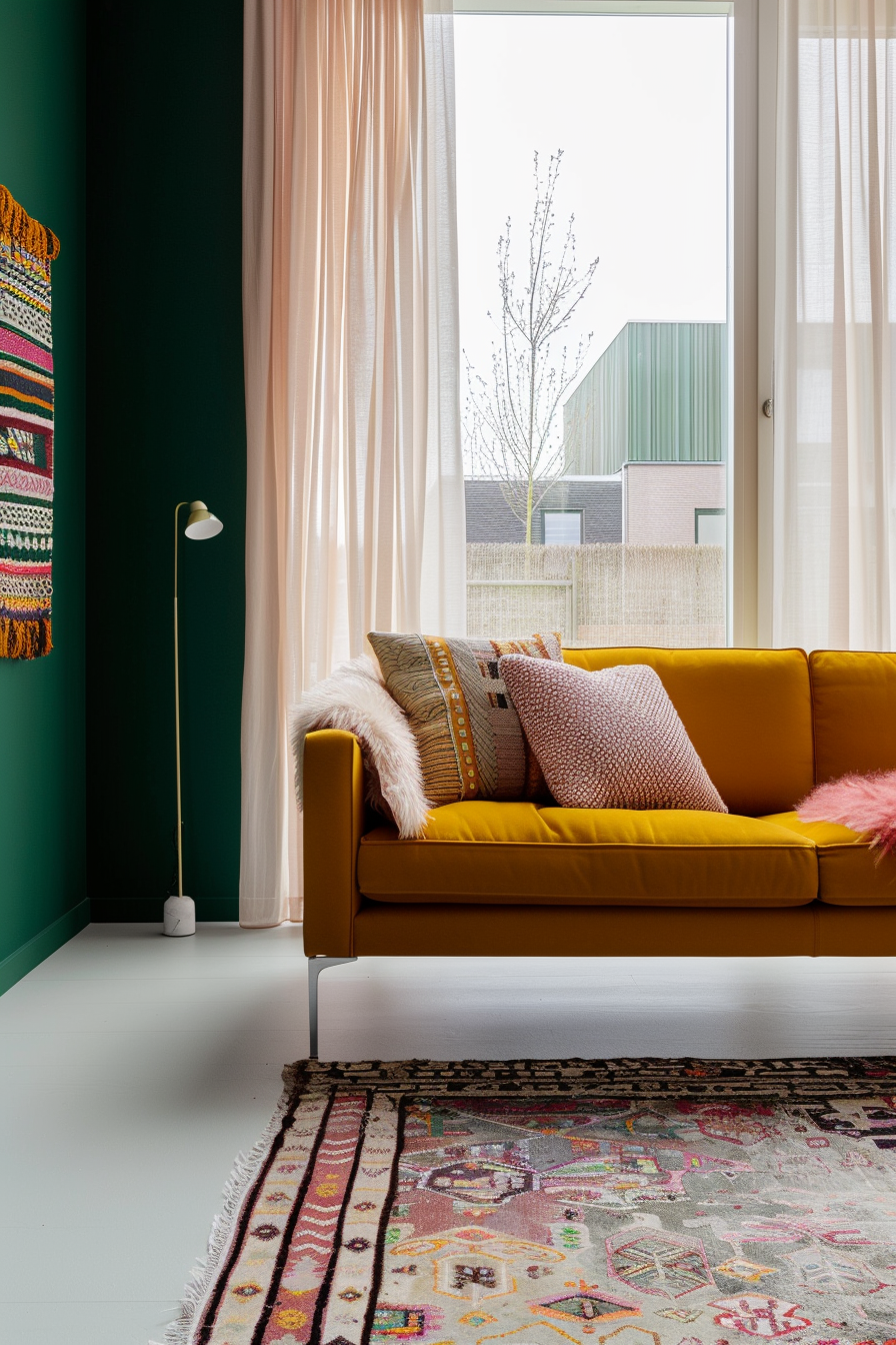 Living room with bold color palette