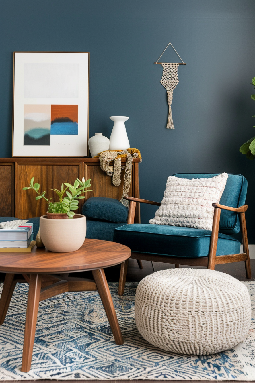 Living room with mid-century modern furniture