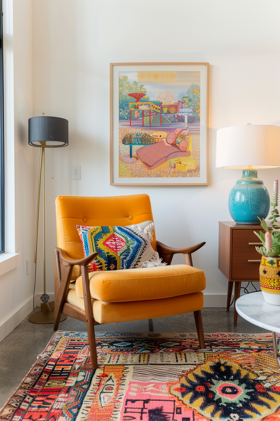 Living room with eclectic decor pieces