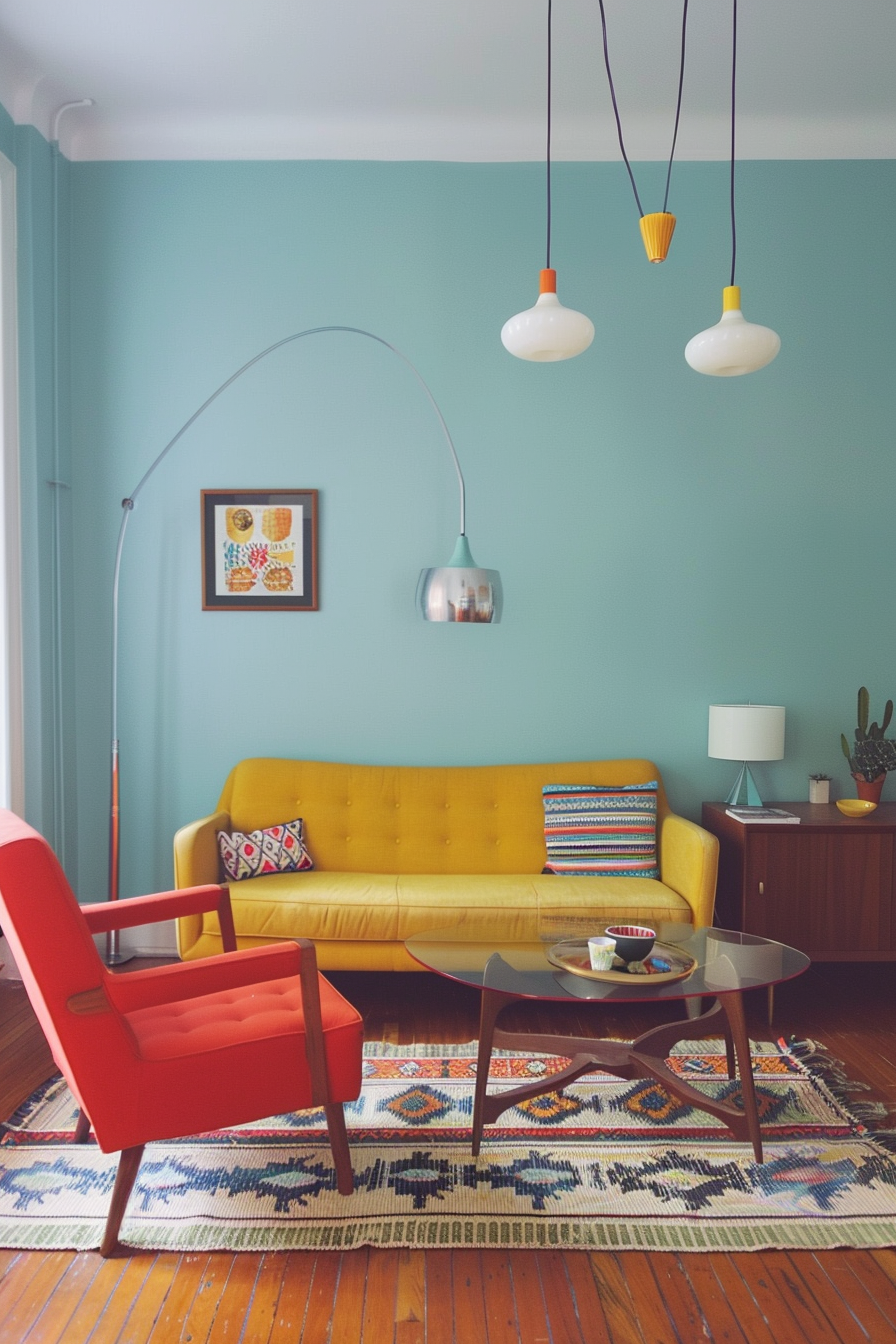 Living room with statement lighting