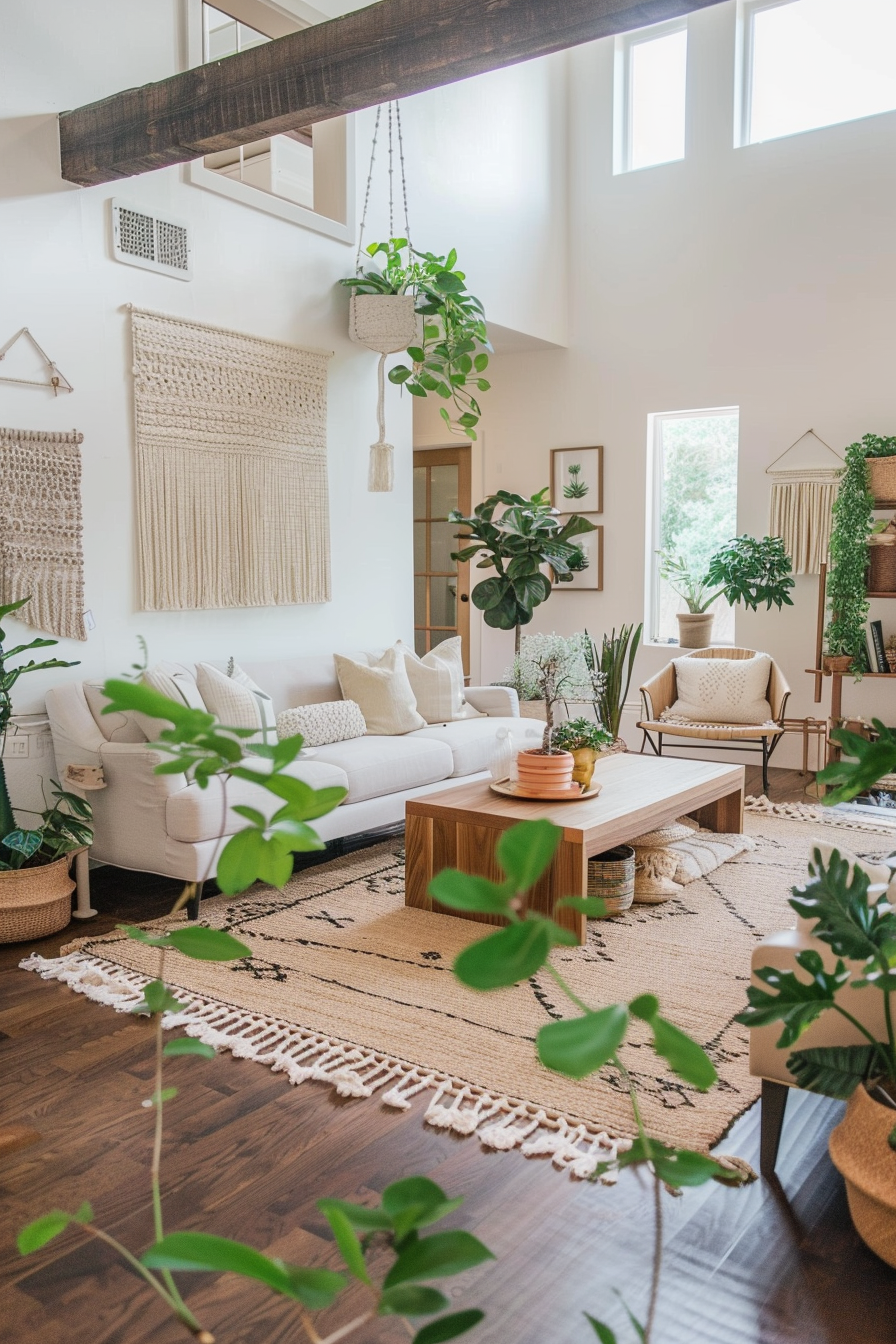 Living room with greenery and natural elements