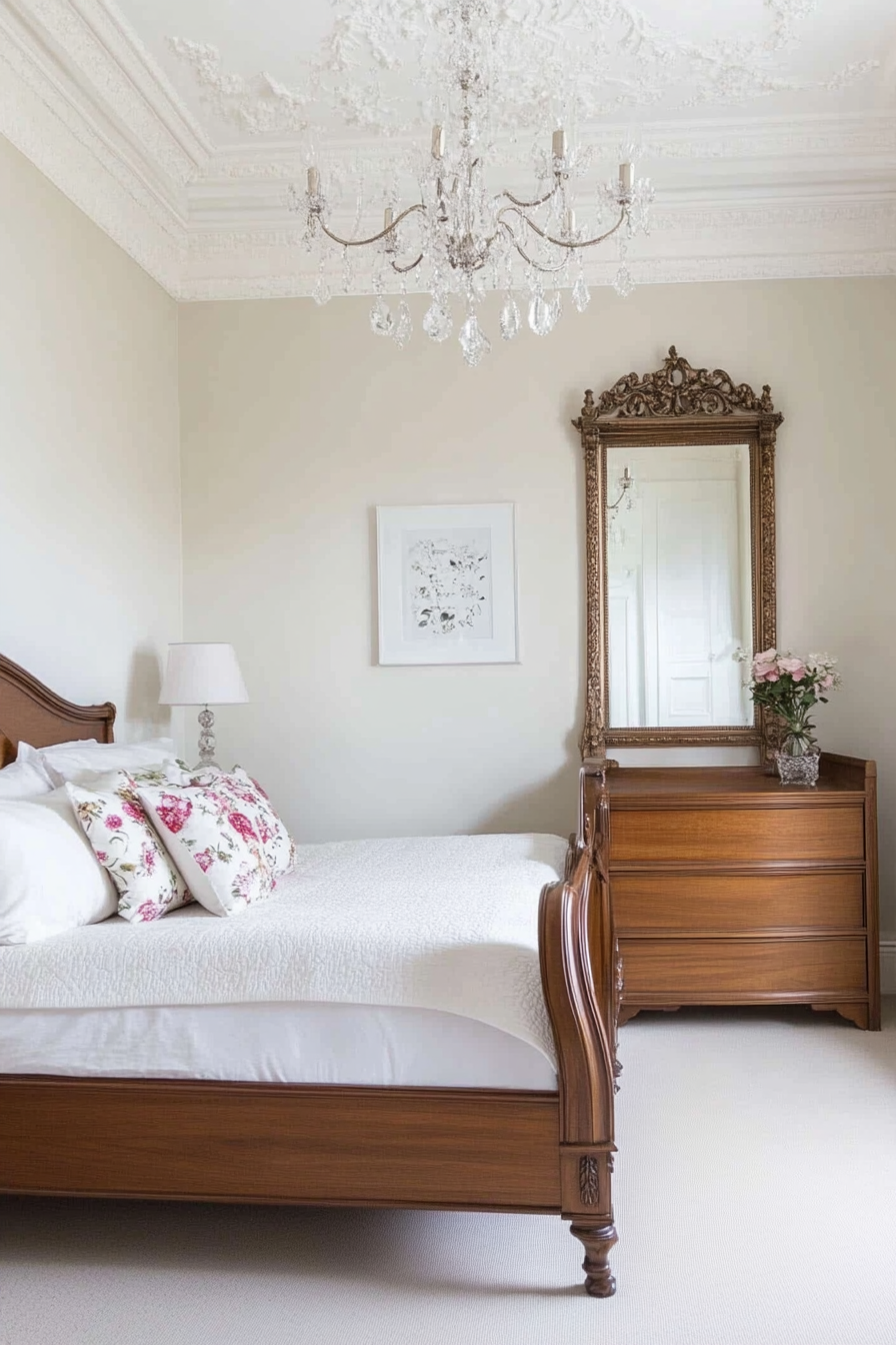 Small Victorian bedroom with a sleigh bed