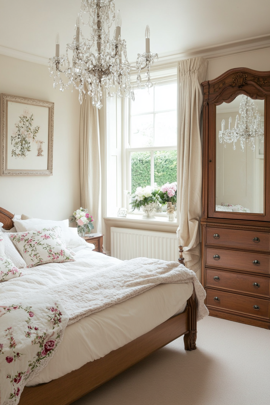 Mirrors and built-in storage in a small Victorian bedroom