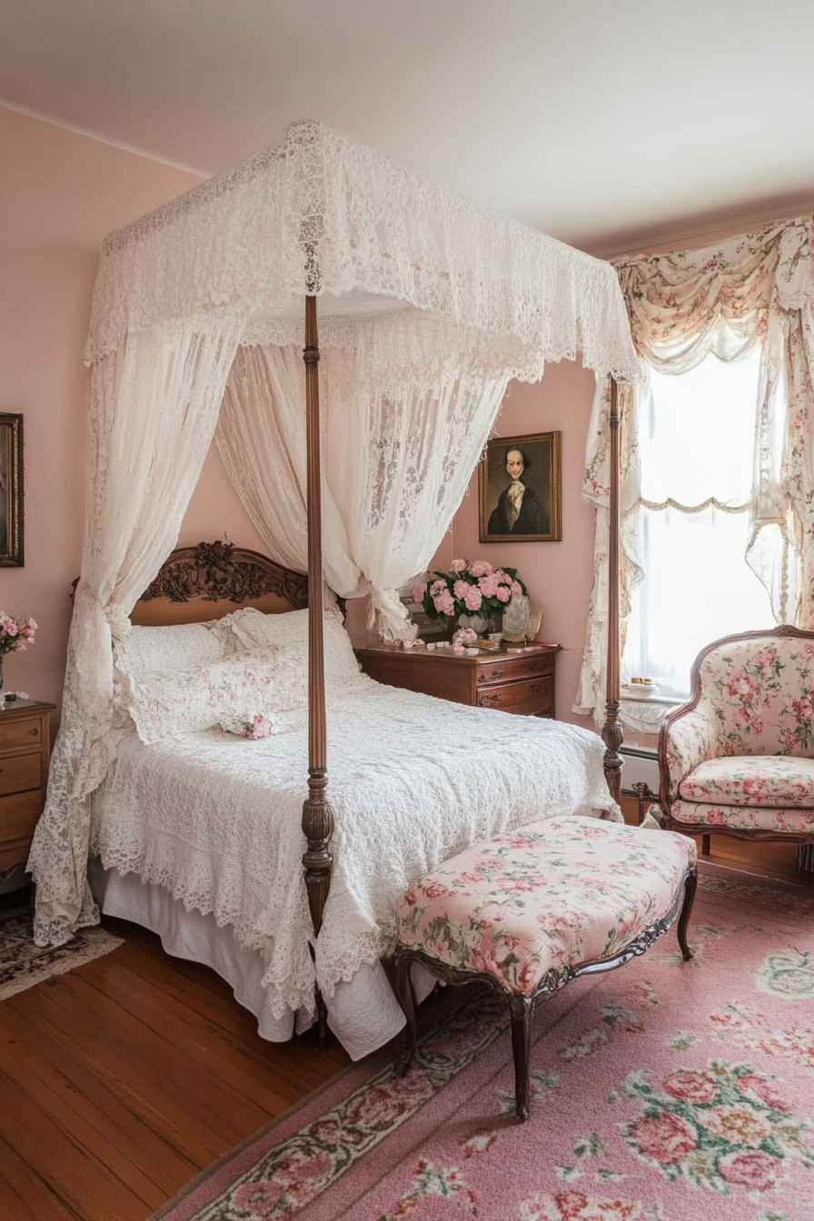 Romantic Victorian bedroom with a canopy bed