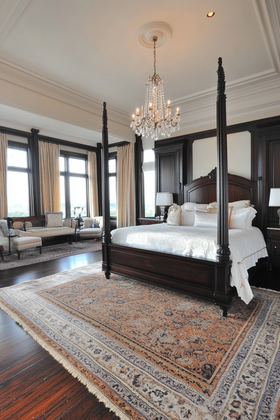Multiple zones and luxurious textiles in a Victorian bedroom