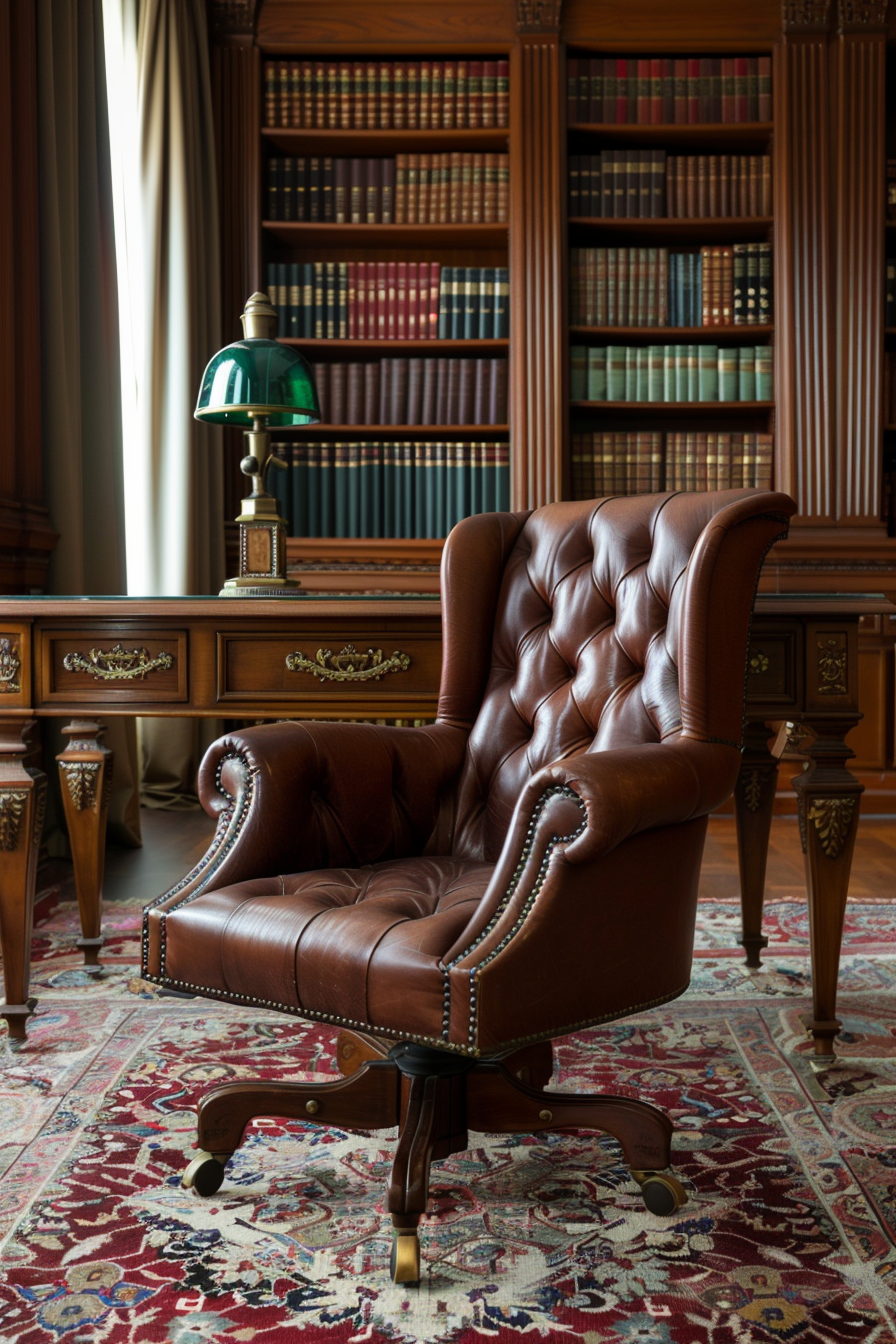Antique mahogany desk and leather chair