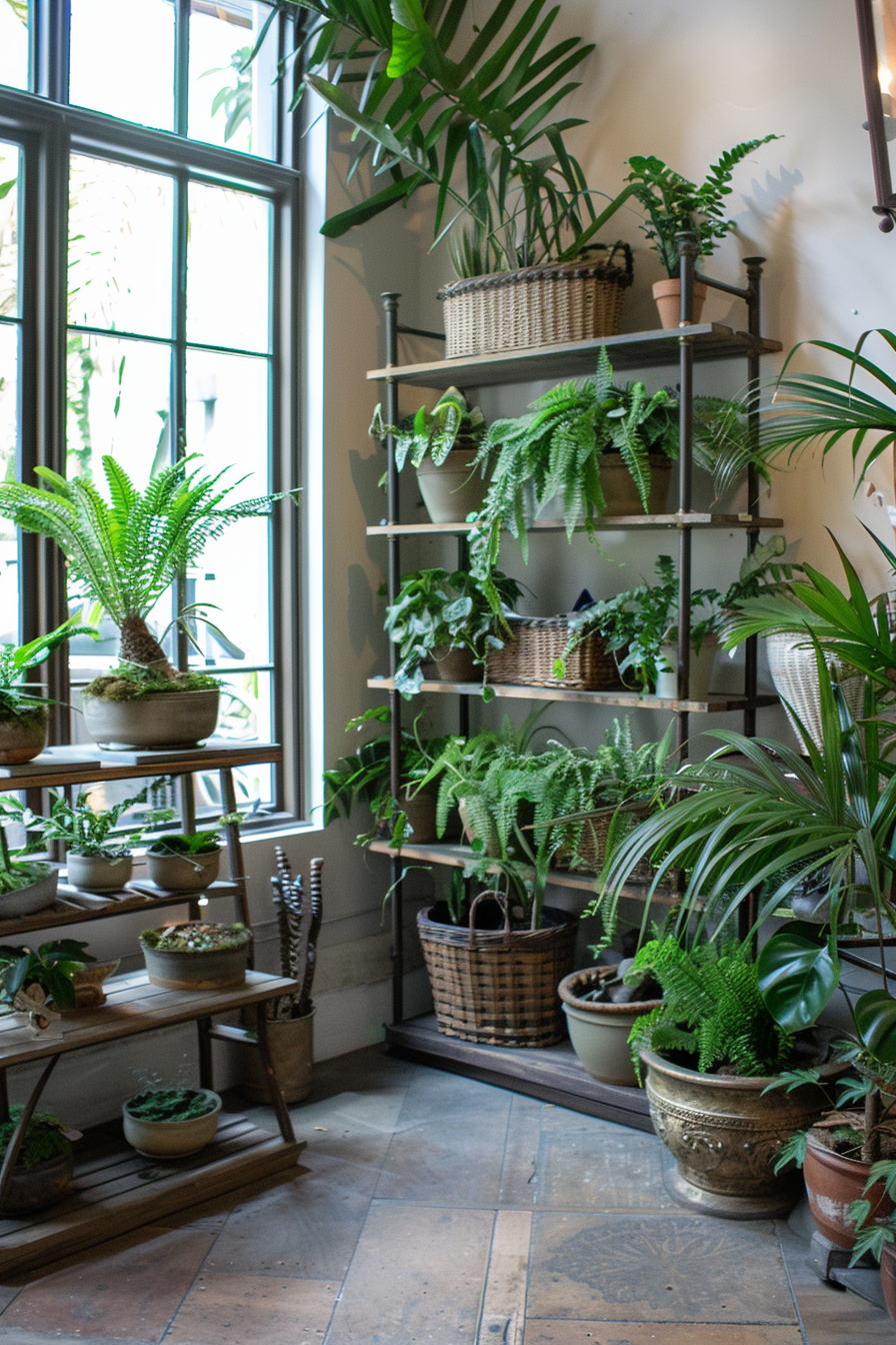 Vintage-inspired planters with greenery