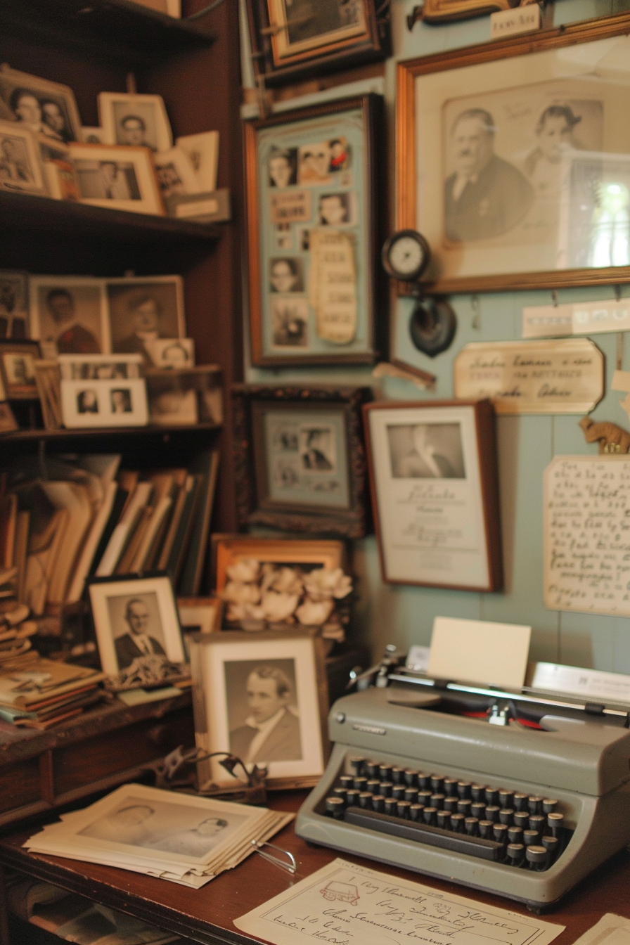 Antique clock and vintage typewriter