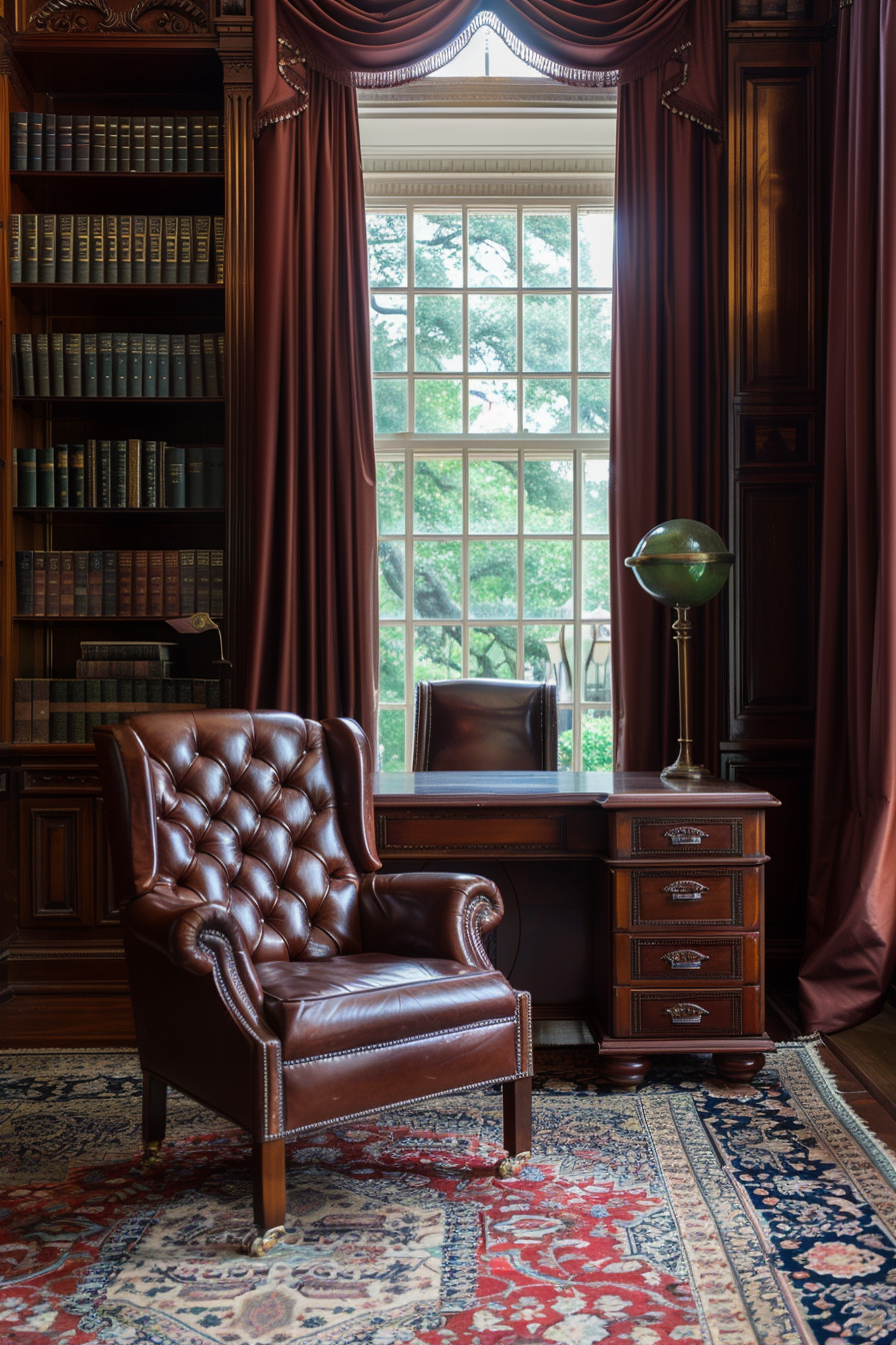 Banker’s lamp and Persian rug