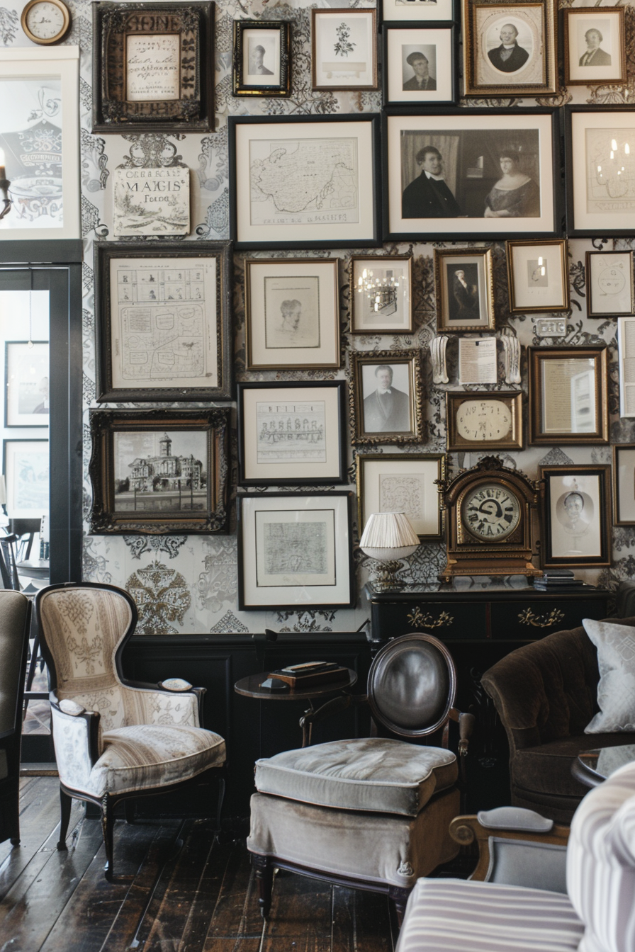Gilded mirror and vintage clocks