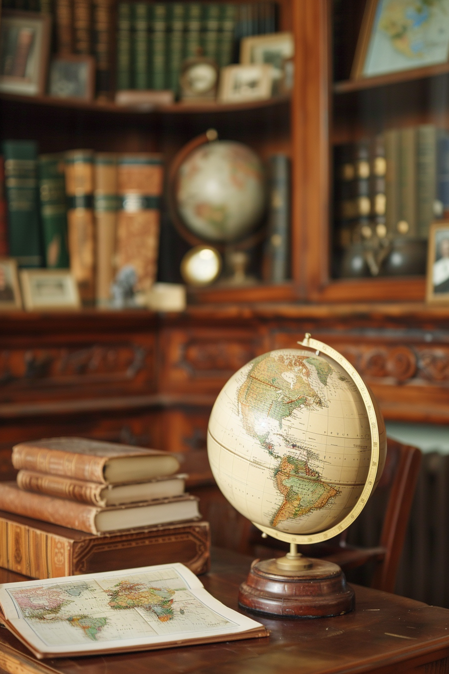 Vintage globe with wooden base
