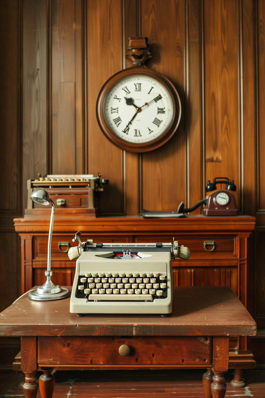 Antique typewriter and rotary phone