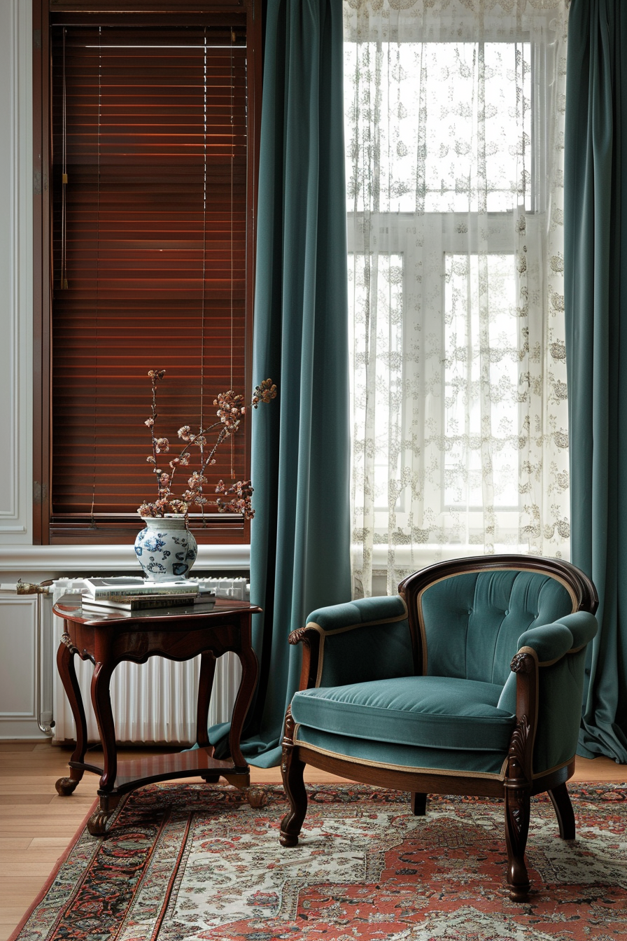 Wooden blinds with dark stain