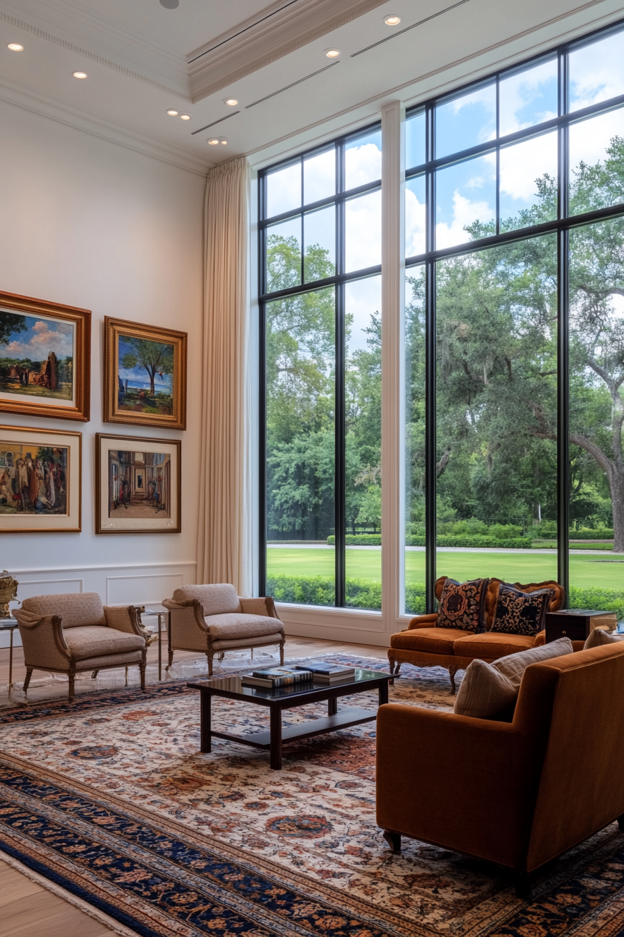 Art gallery accent wall in living room