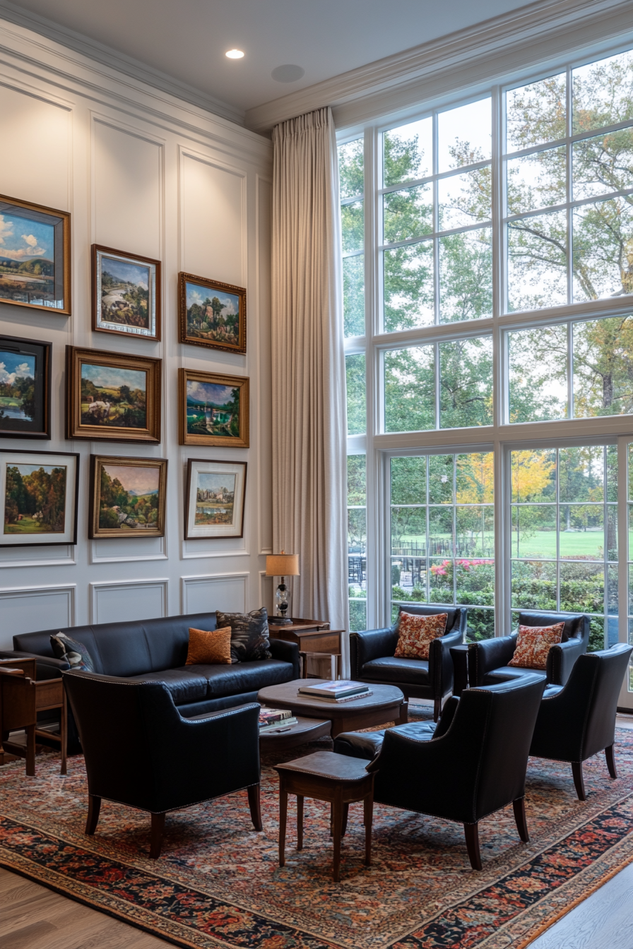 Art gallery accent wall in living room