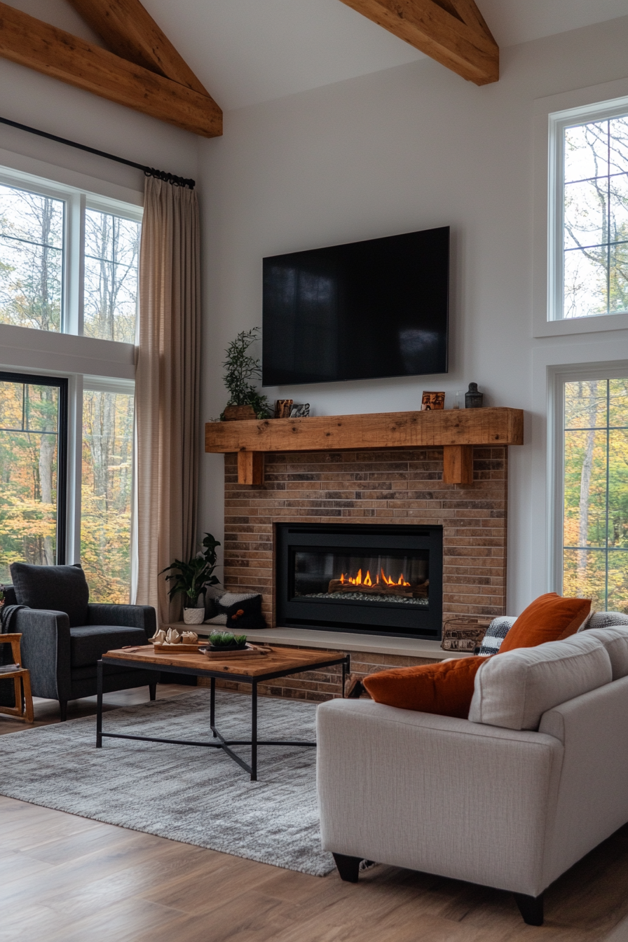 Brick fireplace accent wall