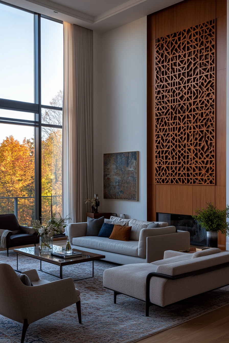 3D accent wall with geometric patterns