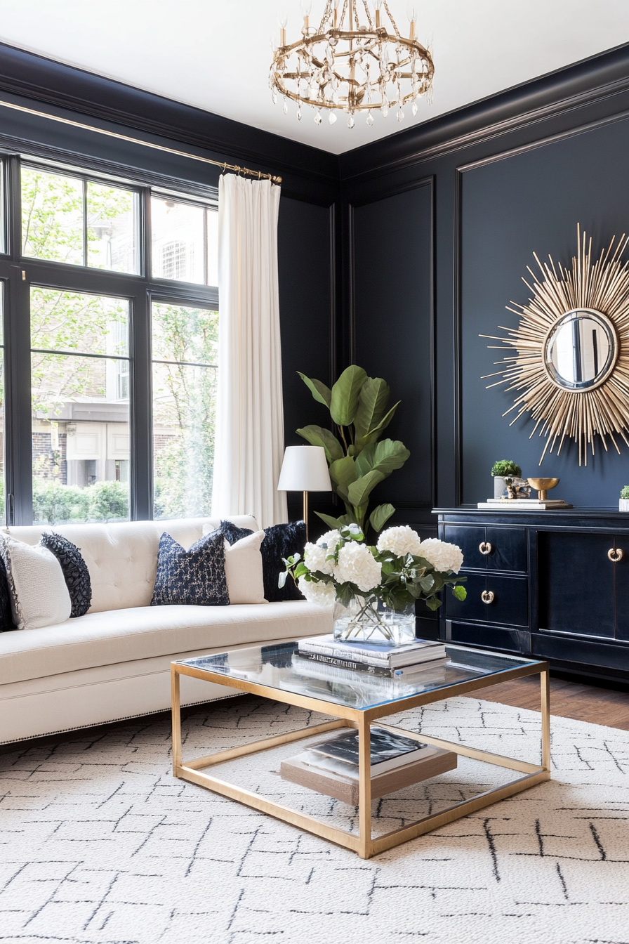 Art Deco living room with bold colors and sleek furniture