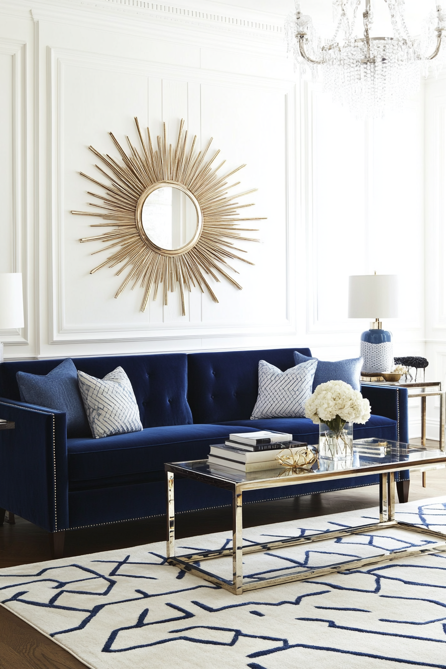 Art Deco living room with bold colors and sleek furniture