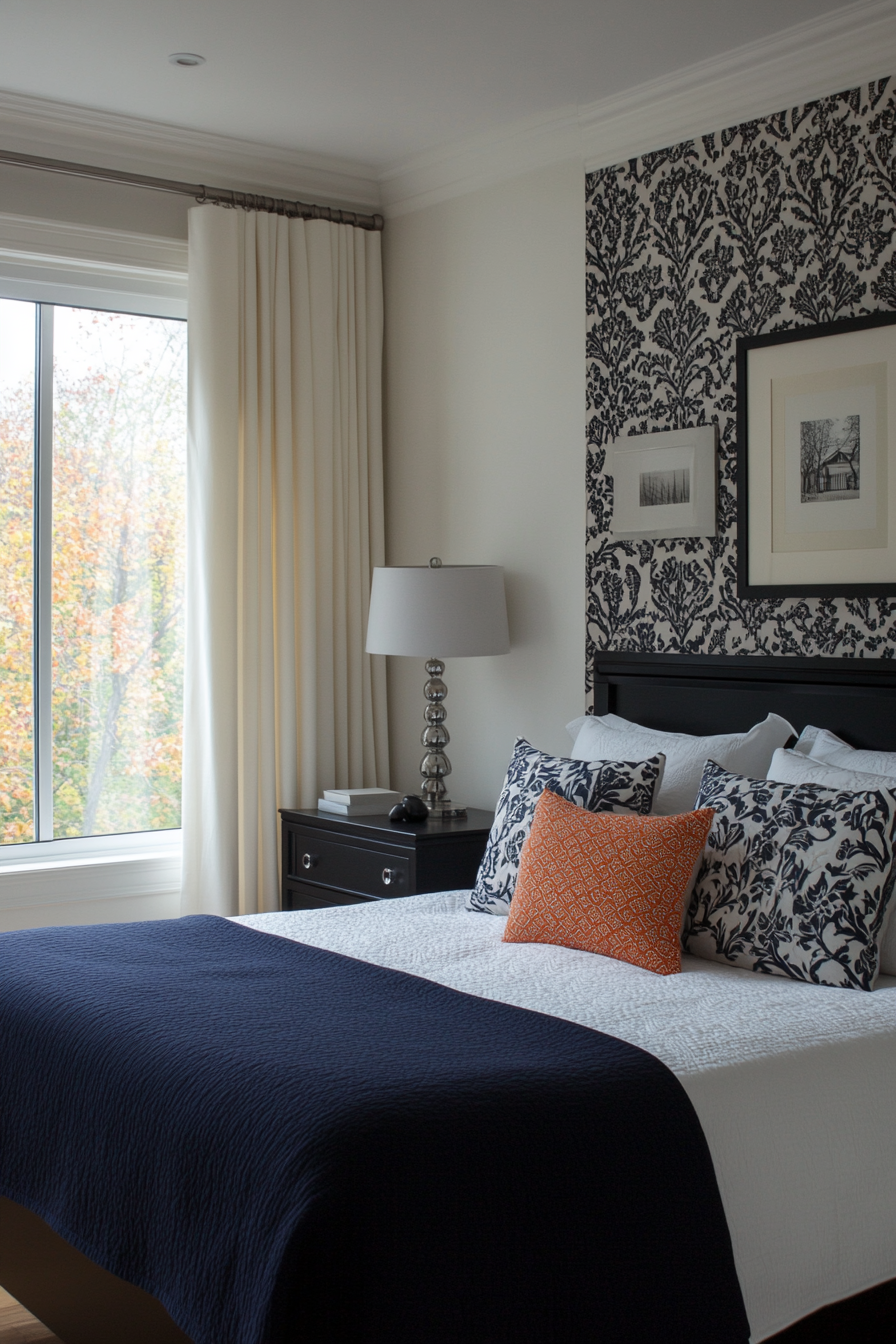 Black and white bedding with intricate designs
