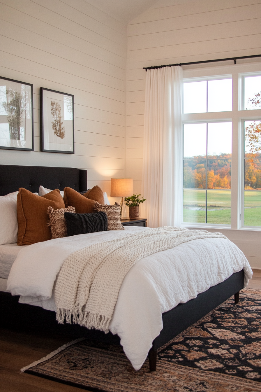 Textured wall in a black and white bedroom
