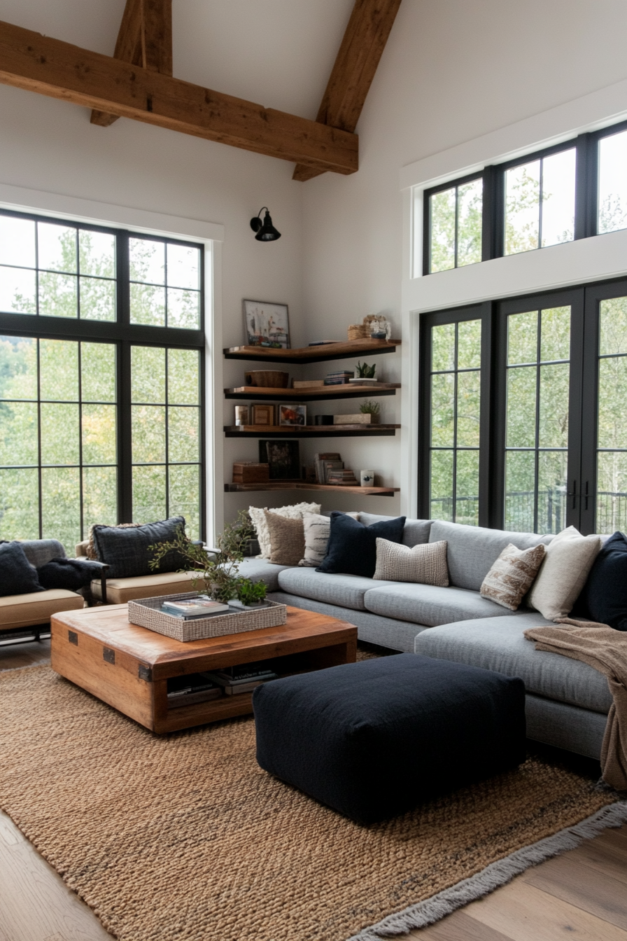 Industrial-style built-in shelves