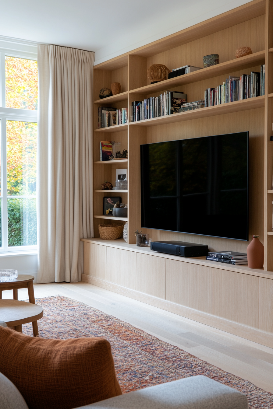 Built-in shelves around a TV