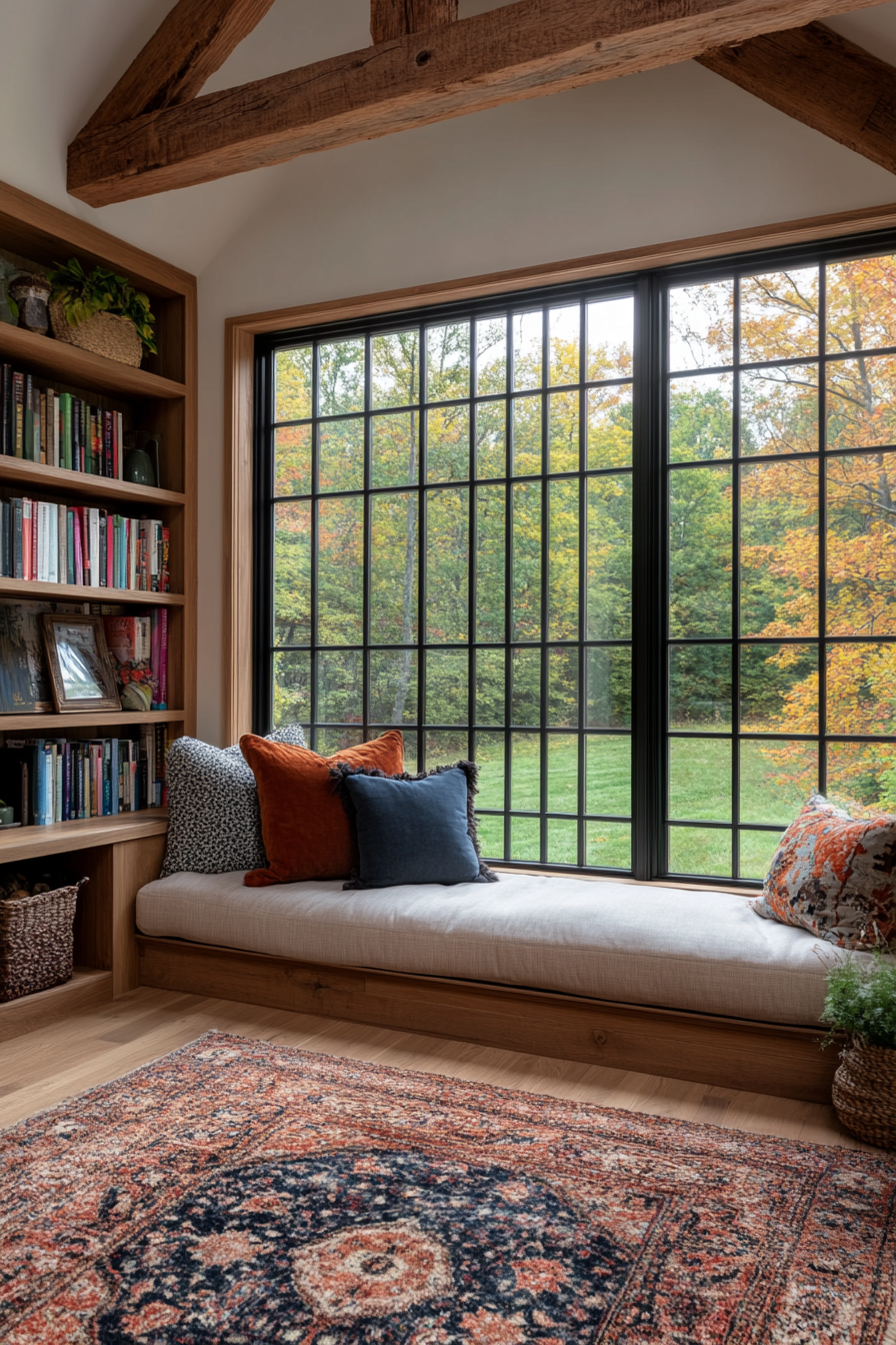 Built-in shelves around a window