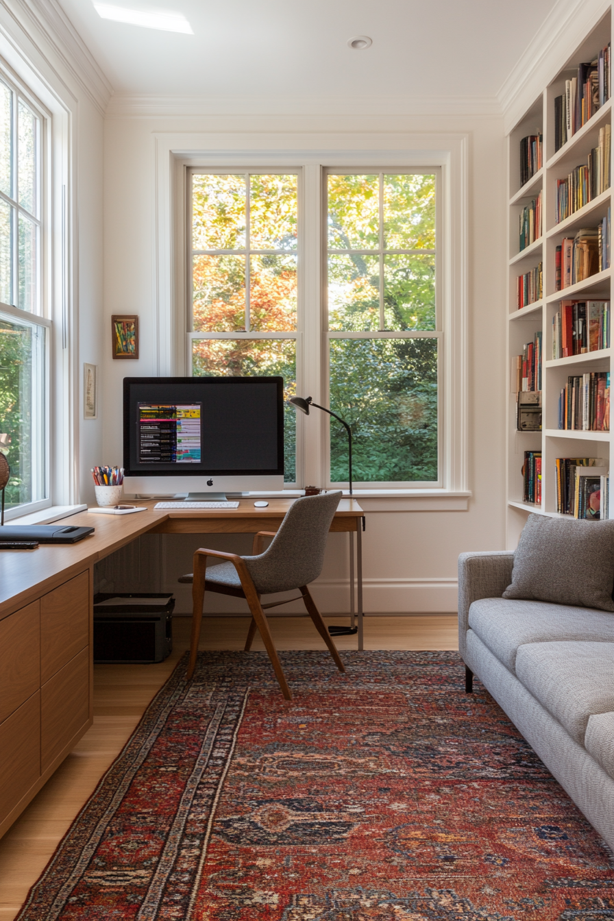 Built-in shelves with a desk