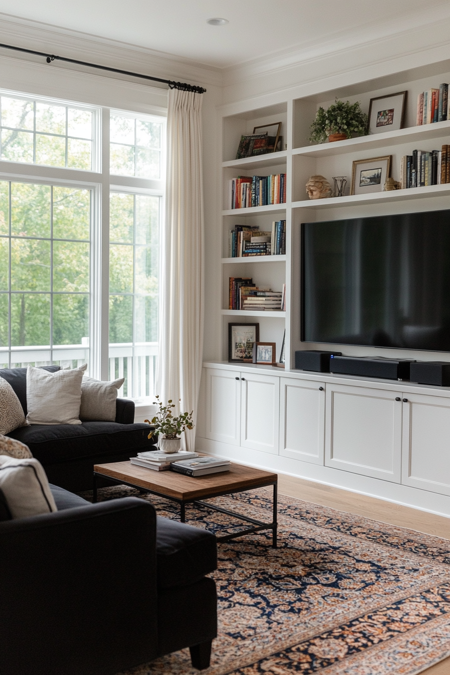 Full-wall built-in shelving unit