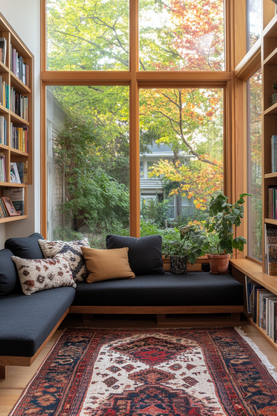 Corner built-in shelves