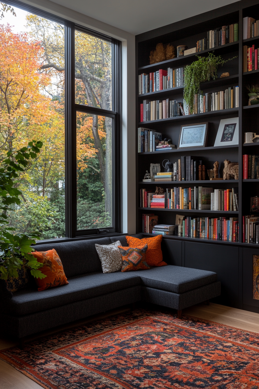 Corner built-in shelves
