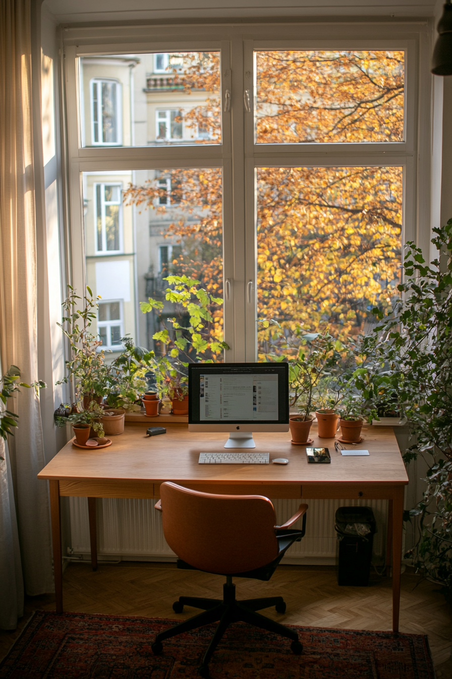 Home office with plants