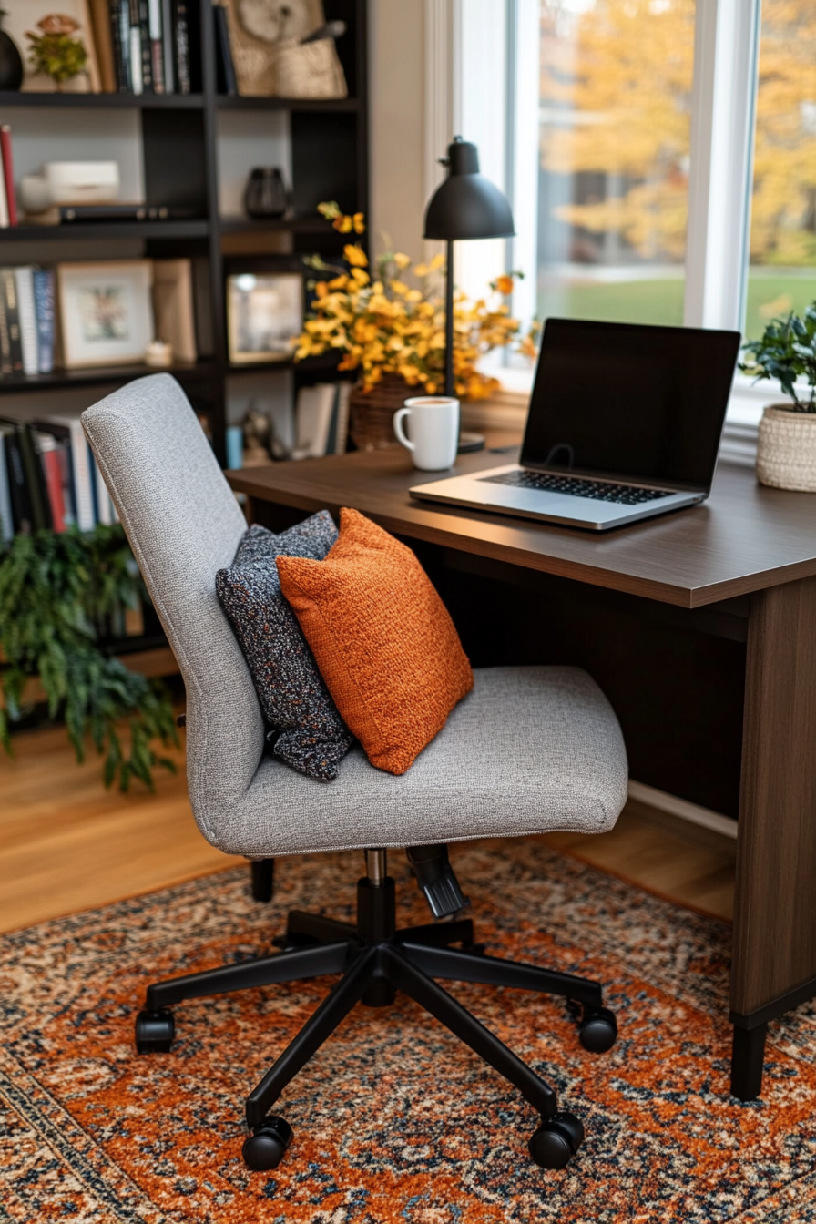 Cozy home office with a warm color palette