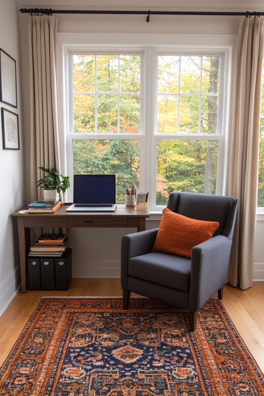 Home office with cozy textiles