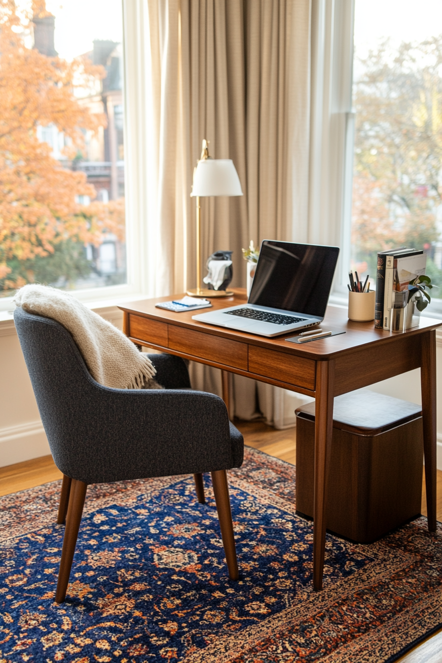 Home office with cozy textiles