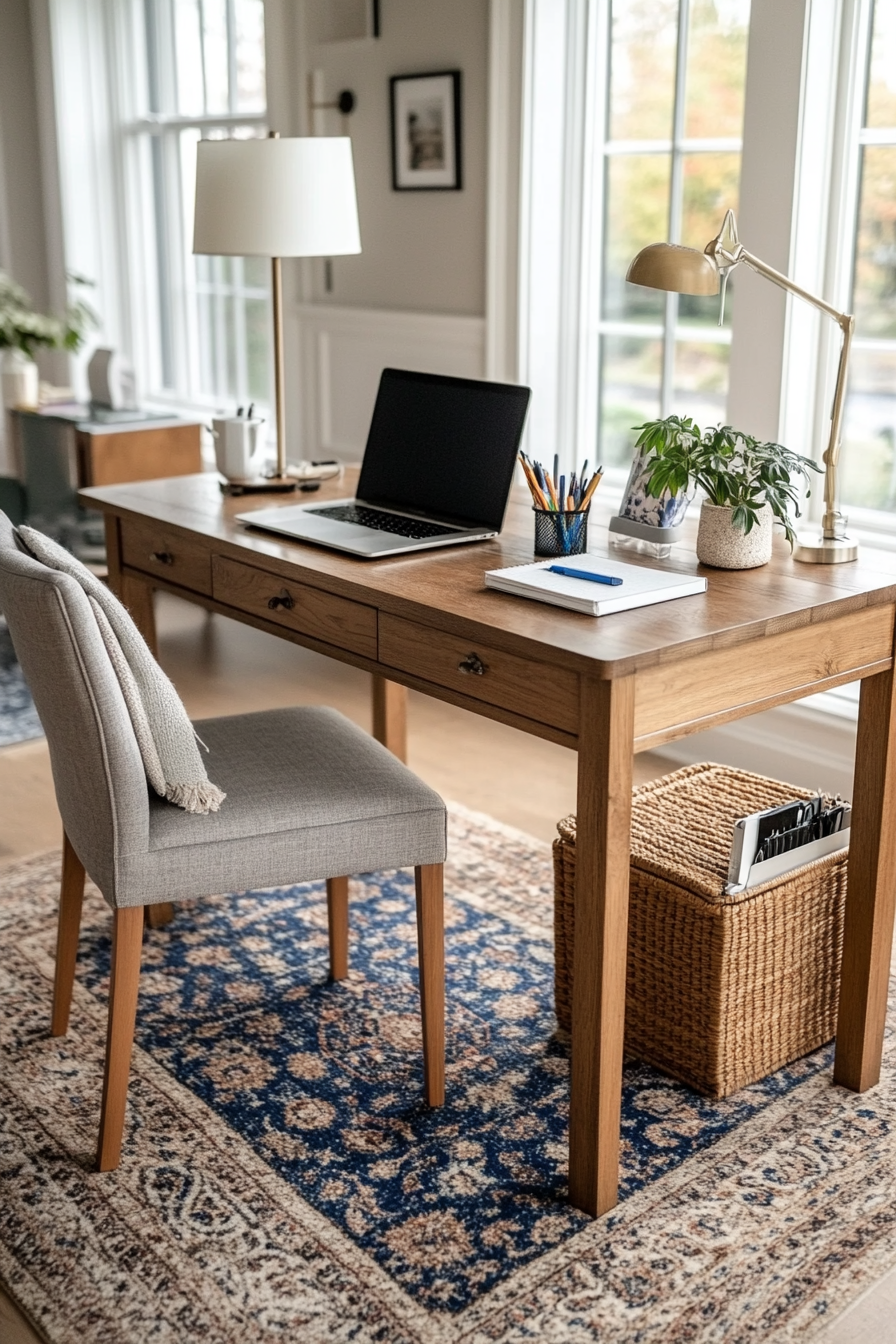 Home office with multi-functional furniture