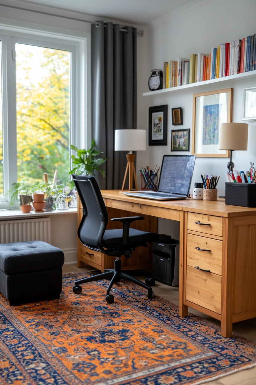 Home office with multi-functional furniture