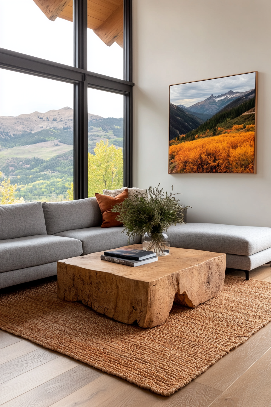Living room blending modern and cozy elements