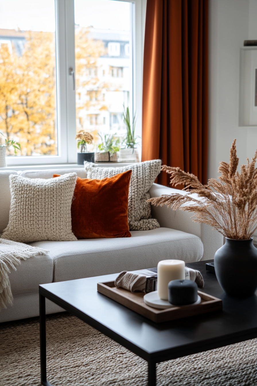 Living room with warm textiles