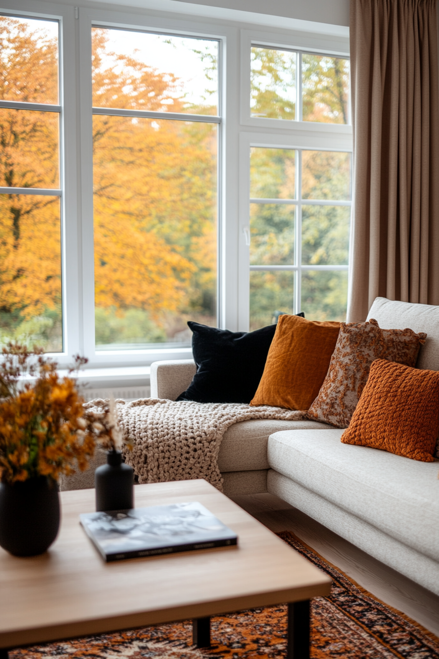 Living room with warm textiles